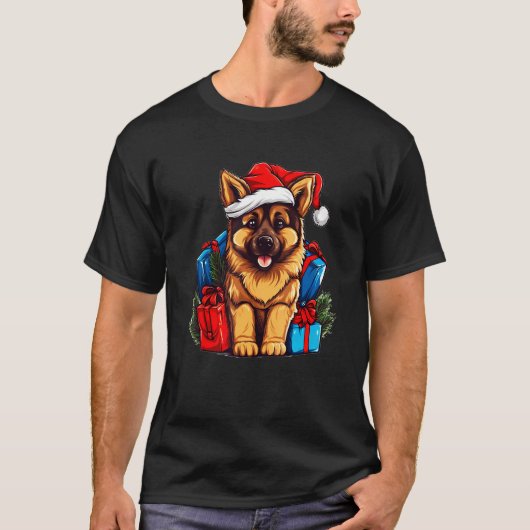 Kerstpret met Duitse herder Kerst hond T-shirt (Voorkant)