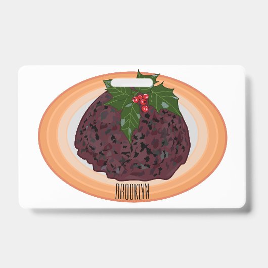 Kerstpudding cartoon illustratie badge (Voorzijde)