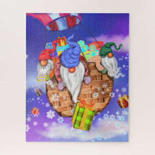 Kerstpuites met cadeautjes die vliegen met ballon legpuzzel