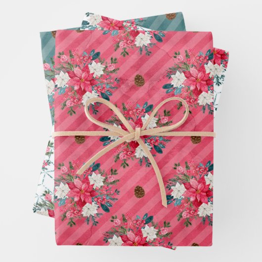 kerstpunaises en rode kardinaal-verlooppap inpakpapier vel (In situ)