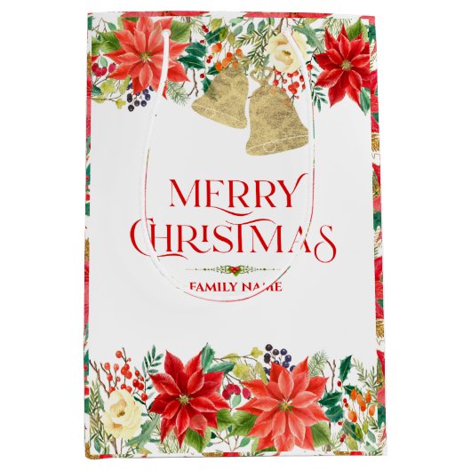 kerstpunsettia patroon en typografie medium cadeauzakje (Voorkant)