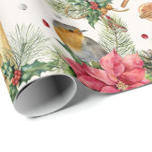 kerstpunsettia, robin, snoepsnoeren, kaarsen cadeaupapier (Rol Hoek)