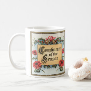 Kerstpuntsterren in vintage-stijl in een sierlijke koffiemok