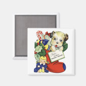 kerstpup in Stocking  Magnet Magneet (Voorkant / Achterkant)