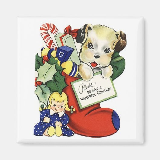 kerstpup in Stocking Magnet Magneet (Voorkant)