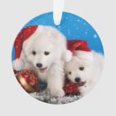 KerstPuppies White Pomeranian Spitz Ornament (voorkant)