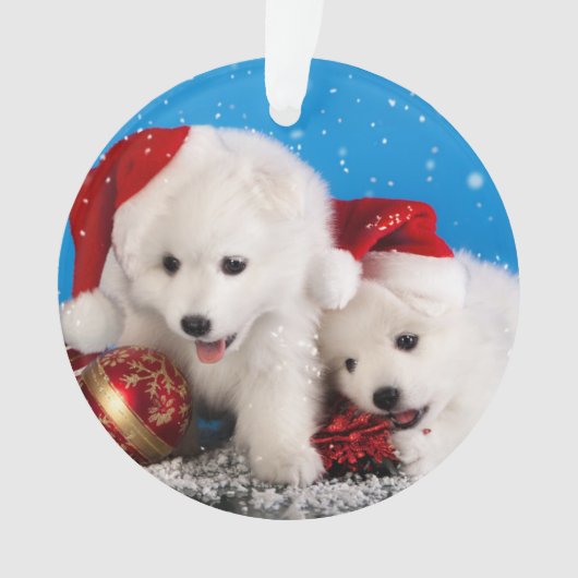 KerstPuppies White Pomeranian Spitz Ornament (voorkant)
