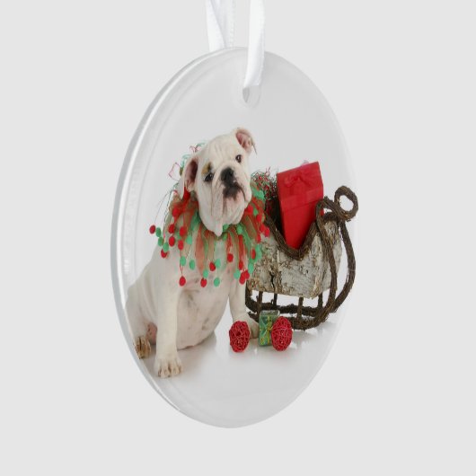 kerstpuppy: Engelse bulledog Puppy Sitting Ornament (voorkant)