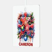 Kerstpuzzel liefhebber aangepaste naam metalen ornament (Voorkant links)