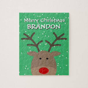 Kerstpuzzel van kind met schattige Rudolf-rendiers Legpuzzel
