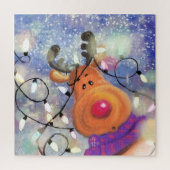 Kerstpuzzelcadeautje met gelukkige rendiertjes legpuzzel (Verticaal)