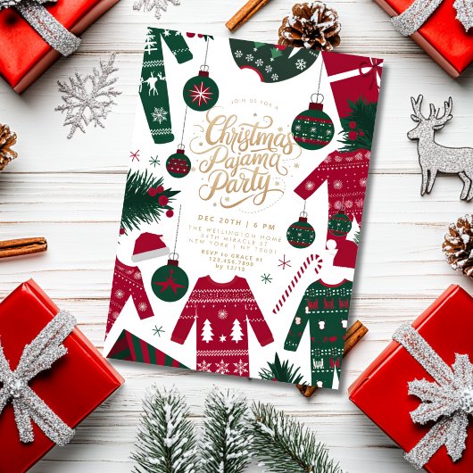 Kerstpyjama Party Classic Rood Groen Kaart