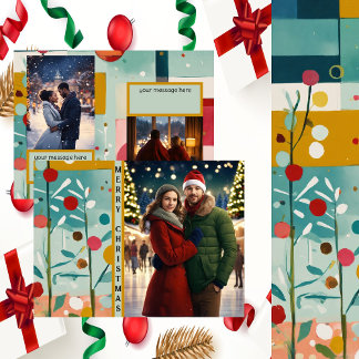 Kerstquilt drie foto feestdagenkaart