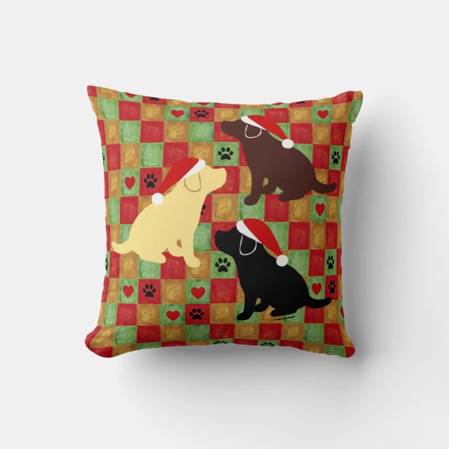 Kerstquilt Labrador Puppy Pillow Kussen (Voorkant)