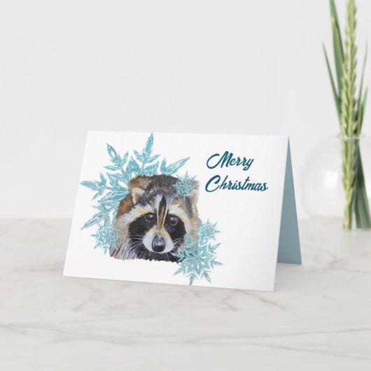 Kerstraap Trash Panda Snowflakes Feestdagen Kaart (Voorkant)