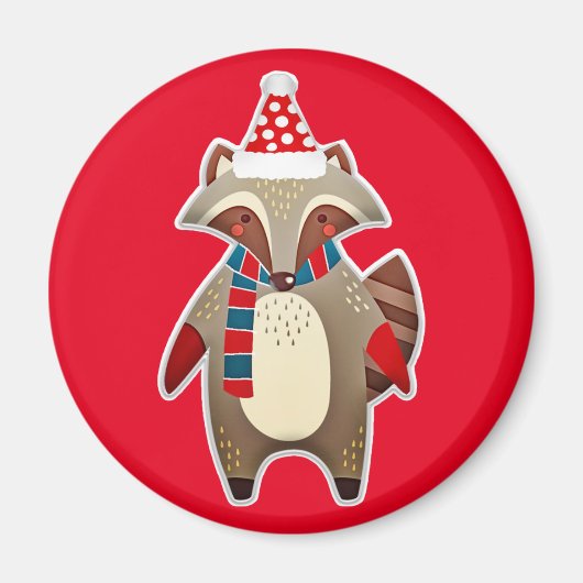 kerstraccoon magnet magneet (Voorkant)