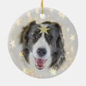 Kerstrand Collie hond met sterren en lichten Keramisch Ornament (Achterkant)