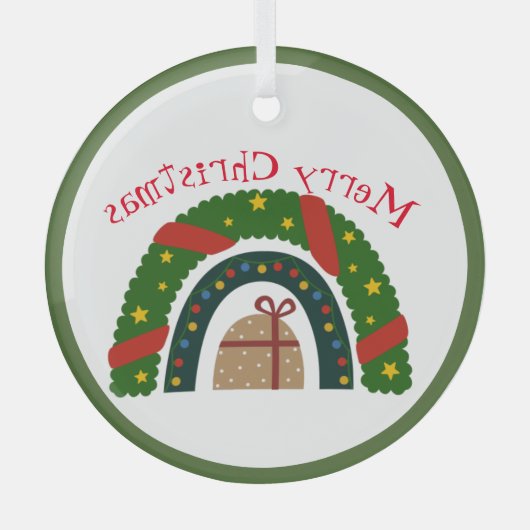 kerstregenboog met een Cadeau Glas Ornament (Voorkant)