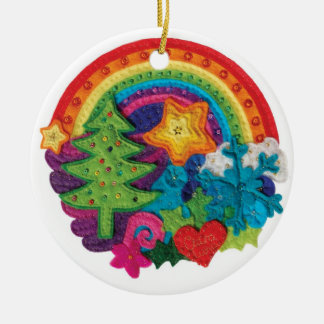 Kerstregenboogdecoratie - een funky smeltontwerp keramisch ornament