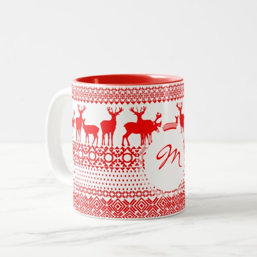 Kerstrein Deer Lapland Pattern Monogram Mok 2 (Voorkant links)