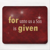 Kerstreligieuze tekst op rood muismat (Voorkant)