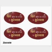 Kerstreligieuze tekst op rood ovale sticker (Vel)