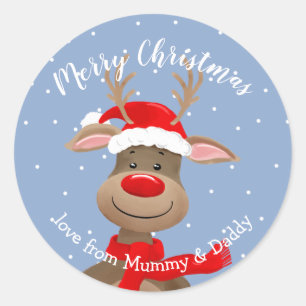 kerstrender santa - kindercadeauverpakking voor ke ronde sticker