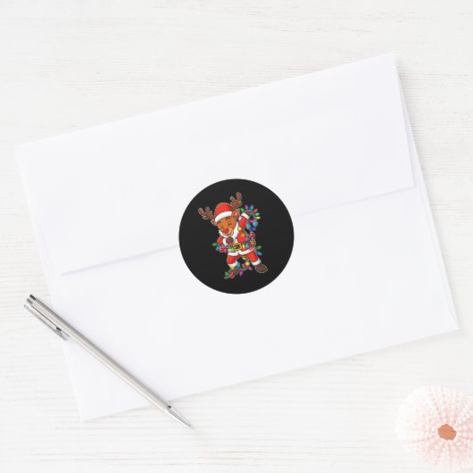 Kerstrendier Dabbing Lights Santa Xmas voor mij Ronde Sticker (Envelop)