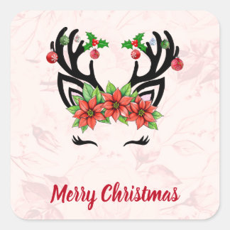 Kerstrendier met bloemenachtergrond Sticker