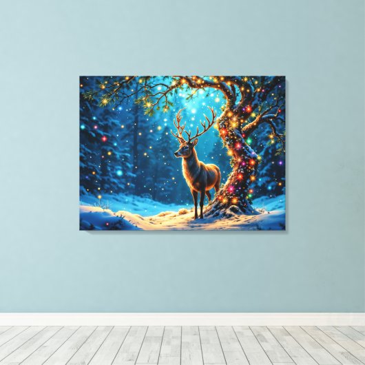 Kerstrendier Noordpool fantasiekunst Canvas Afdruk (Insitu (Houten vloer))