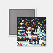 Kerstrendier Winter Wonderland Pixel Art Magneet (Voorkant / Achterkant)