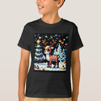 Kerstrendier Winter Wonderland Pixel Art T-shirt