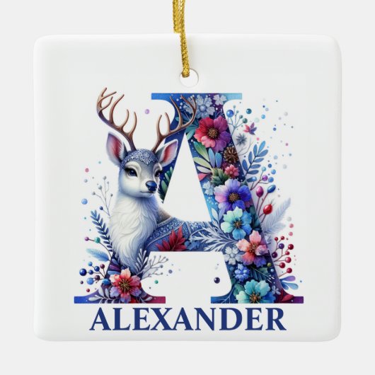 Kerstrendierbrief Een monogram Aangepaste naam Keramisch Ornament (Voorkant)