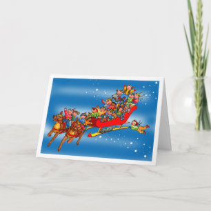 Kerstrendieren Sleigh Kinder Wenskaart Feestdagen Kaart