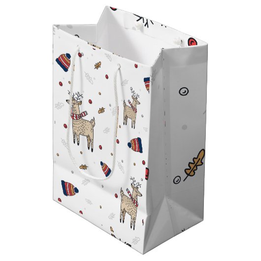 Kerstrendierpatroon Petten Medium Cadeauzakje (Voorkant Gekanteld)