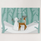 Kerstrendiertje en Snowman Legpuzzel (Horizontaal)