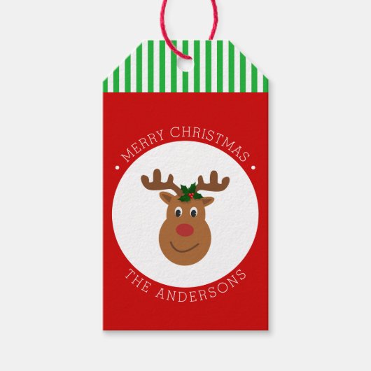 Kerstrendiertje met Holly Gift Labels Cadeaulabel (Voorkant)