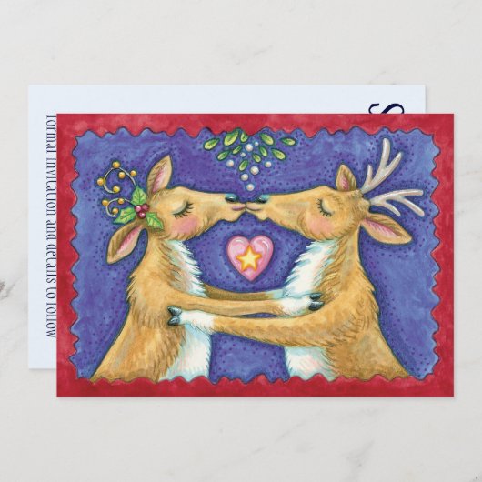 Kerstrendiertje, Mistletoe Kiss, sla de datum op Kaart (Voorkant / Achterkant)