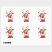 kerstrenrendierster ronde sticker (Vel)
