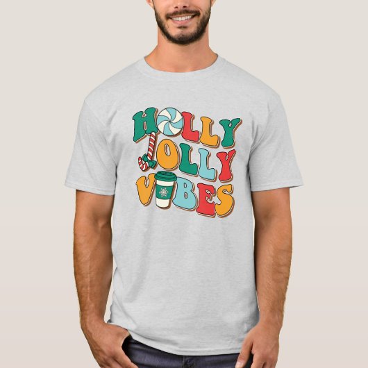 Kerstretro Holly Jolly Vibes T-Shirt (Voorkant)