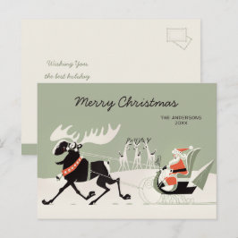 Kerstretro Santa en Goudslee CC1248 Briefkaart