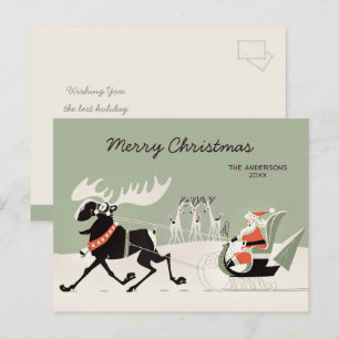 Kerstretro Santa en Goudslee CC1248 Briefkaart
