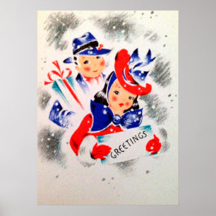 Kerstretro-stel Holiday Vintage poster