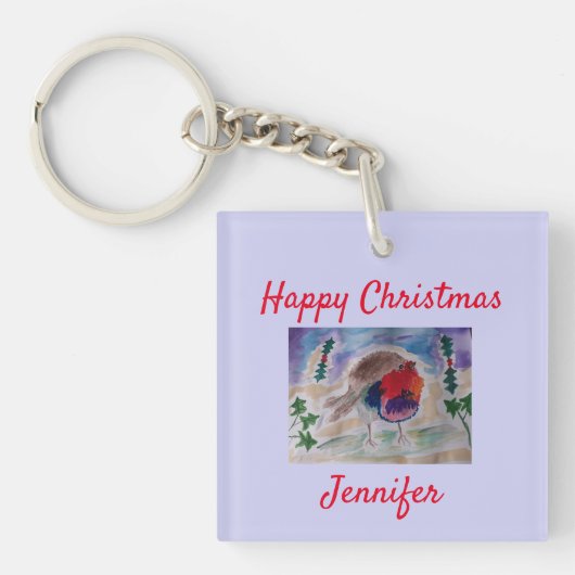 KerstRobin - Aangepaste acrylic key ring Sleutelhanger (voorkant)