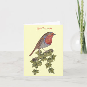 KerstRobin en visblad illustratie Feestdagen Kaart