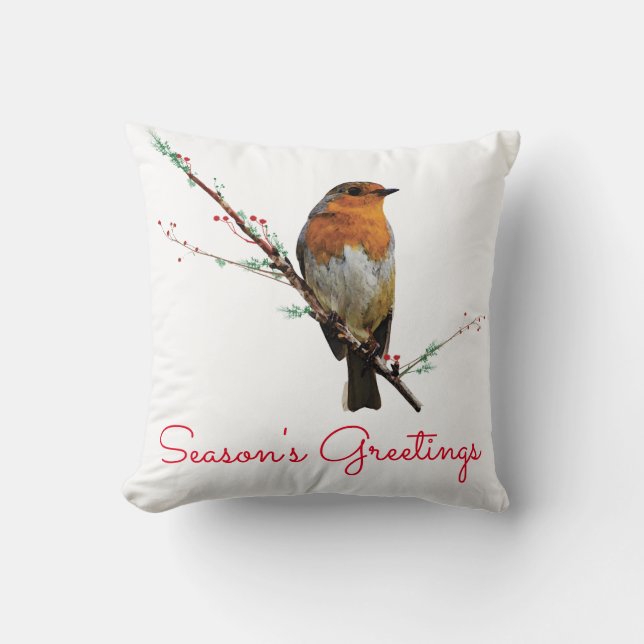 KerstRobin op Tree Branch Kussen (Voorkant)