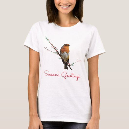 KerstRobin op Tree Branch T-shirt (Voorkant)