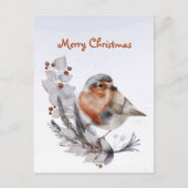 KerstRobin Redborst Floral Waterverf Feestdagenkaart (Voorkant)