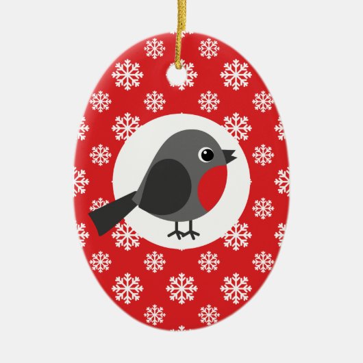 KerstRobin Snowflakes Red Keramisch Ornament (Voorkant)