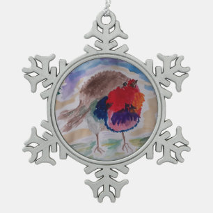 KerstRobin Tin Sneeuwvlok Ornament